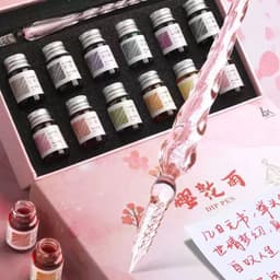 BỘ BÚT THỦY TINH TAM SINH TAM THẾ - Set Dụng Cụ Học Tiếng Trung Hoa Đào Luyện Chữ Kèm 12 Lọ Mực 2