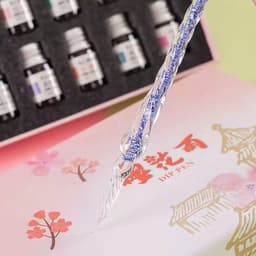 BỘ BÚT THỦY TINH TAM SINH TAM THẾ - Set Dụng Cụ Học Tiếng Trung Hoa Đào Luyện Chữ Kèm 12 Lọ Mực 8