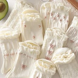 Set 5 Đôi Vớ Cotton Đính Nơ Họa Tiết Hoa Nhỏ Xinh Xắn Phong Cách Harajuku Cho Nữ tt76 1