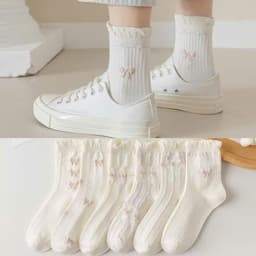 Set 5 Đôi Vớ Cotton Đính Nơ Họa Tiết Hoa Nhỏ Xinh Xắn Phong Cách Harajuku Cho Nữ tt76 5