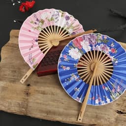 Quạt Xếp Tròn Cổ Phong Nan Gỗ - Quạt Gấp Gọn Vòng Tròn Họa Tiết Cổ Trang Trung Hoa Nhật Bẩn Cầm Tay 3