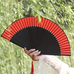 Quạt cổ trang dây tuyến ĐỎ ĐEN TRƠN M65 quạt cầm tay cosplay ngày Tết 2