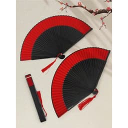 Quạt cổ trang dây tuyến ĐỎ ĐEN TRƠN M65 quạt cầm tay cosplay ngày Tết 3