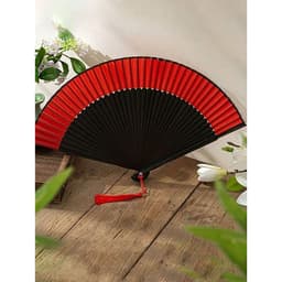 Quạt cổ trang dây tuyến ĐỎ ĐEN TRƠN M65 quạt cầm tay cosplay ngày Tết 4