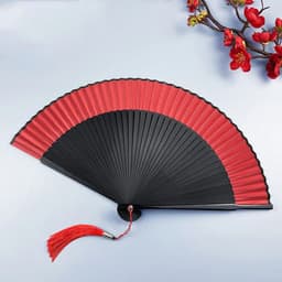 Quạt cổ trang dây tuyến ĐỎ ĐEN TRƠN M65 quạt cầm tay cosplay ngày Tết 6