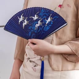 Quạt Xếp Cầm Tay Cổ Trang Vân Hạc Vũ Hải - Quạt Chim Hạc Lướt Sóng Nan Gỗ Tre Dây Tuyến Phong Cách Trung Hoa Cổ Điển 7