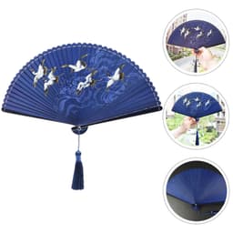Quạt Xếp Cầm Tay Cổ Trang Vân Hạc Vũ Hải - Quạt Chim Hạc Lướt Sóng Nan Gỗ Tre Dây Tuyến Phong Cách Trung Hoa Cổ Điển 8