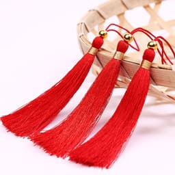 Dây Treo Tua Rua Đỏ Gắn Hạt VÀNG Mini Phụ Kiện DIY Trang Trí Ô Cổ Trang, Bookmark, Lì Xì, Hộp Quà Handmade 4