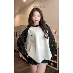 Áo Sweater Thu Đông Phối Tay Dài Hoạ Tiết Chấm Bi From Thụng Oversize Hottrend 2