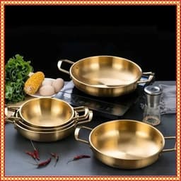 (COMBO 3) Chảo Inox Mini 19CM Mạ Vàng Đa Năng, Nồi Lẩu Mini Phong Cách Hàn Quốc Dùng Nấu Mì Cay, Soup 3