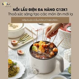 Nồi Lẩu Mini Bear DRG-C12K1, 1.2Lit - 600w, Kèm Xửng Hấp, Màu Sắc Hiện Đại, Núm Cơ Dễ SD 2
