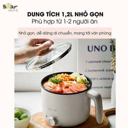 Nồi Lẩu Mini Bear DRG-C12K1, 1.2Lit - 600w, Kèm Xửng Hấp, Màu Sắc Hiện Đại, Núm Cơ Dễ SD 3