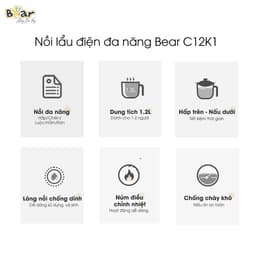 Nồi Lẩu Mini Bear DRG-C12K1, 1.2Lit - 600w, Kèm Xửng Hấp, Màu Sắc Hiện Đại, Núm Cơ Dễ SD 4