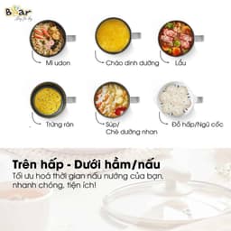 Nồi Lẩu Mini Bear DRG-C12K1, 1.2Lit - 600w, Kèm Xửng Hấp, Màu Sắc Hiện Đại, Núm Cơ Dễ SD 5