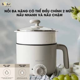 Nồi Lẩu Mini Bear DRG-C12K1, 1.2Lit - 600w, Kèm Xửng Hấp, Màu Sắc Hiện Đại, Núm Cơ Dễ SD 7