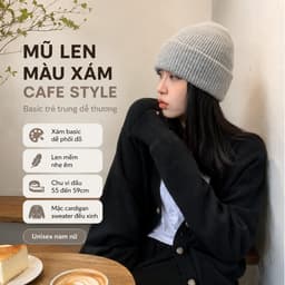 Mũ Len Hàn Quốc Vintage Mềm Ấm Cho Mùa Đông Unisex Dễ Phối Đồ Be Kaki Xám Đen 55-59cm 3