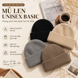 Mũ Len Hàn Quốc Vintage Mềm Ấm Cho Mùa Đông Unisex Dễ Phối Đồ Be Kaki Xám Đen 55-59cm 1