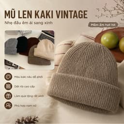 Mũ Len Hàn Quốc Vintage Mềm Ấm Cho Mùa Đông Unisex Dễ Phối Đồ Be Kaki Xám Đen 55-59cm 5