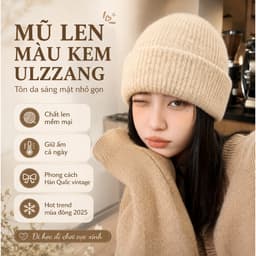 Mũ Len Hàn Quốc Vintage Mềm Ấm Cho Mùa Đông Unisex Dễ Phối Đồ Be Kaki Xám Đen 55-59cm 4