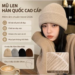 Mũ Len Hàn Quốc Vintage Mềm Ấm Cho Mùa Đông Unisex Dễ Phối Đồ Be Kaki Xám Đen 55-59cm 9