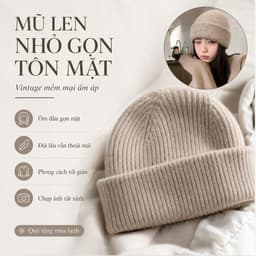 Mũ Len Hàn Quốc Vintage Mềm Ấm Cho Mùa Đông Unisex Dễ Phối Đồ Be Kaki Xám Đen 55-59cm 8