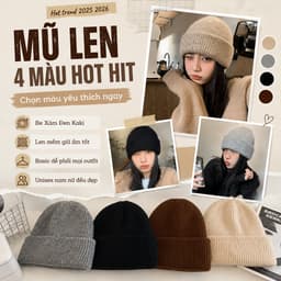 Mũ Len Hàn Quốc Vintage Mềm Ấm Cho Mùa Đông Unisex Dễ Phối Đồ Be Kaki Xám Đen 55-59cm 7