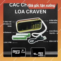 Combo Loa Đài Craven 3 Pin Thẻ Nhớ 8G Usb FM Máy Nghe Nhạc Mini Tắm Ngôn Ngữ Tiếng Anh Tiếng Trung Tiếng Việt Cho Bé 2