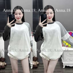 Áo Thun Dài Tay Nữ Tính In Sao Phối Tay Đen Chấm bi From Bõy Rộng Chất Cotton Dày Dặn 9