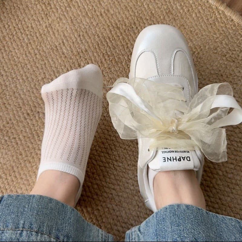 Set 5 Đôi Tất lưới mỏng ngắn cho phụ nữ, chất liệu cotton thoáng khí, basic thời trang LILIRIA tt89