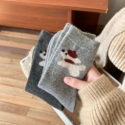 Set 5 Đôi Tất Nữ Cổ Cao Thêu Họa Tiết Cún Mũ Đỏ Hot hit Thu Đông tt90 1
