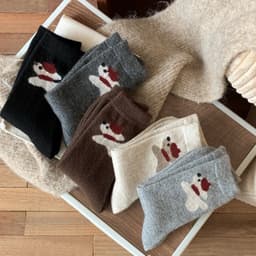 Set 5 Đôi Tất Nữ Cổ Cao Thêu Họa Tiết Cún Mũ Đỏ Hot hit Thu Đông tt90 5