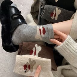 Set 5 Đôi Tất Nữ Cổ Cao Thêu Họa Tiết Cún Mũ Đỏ Hot hit Thu Đông tt90 6