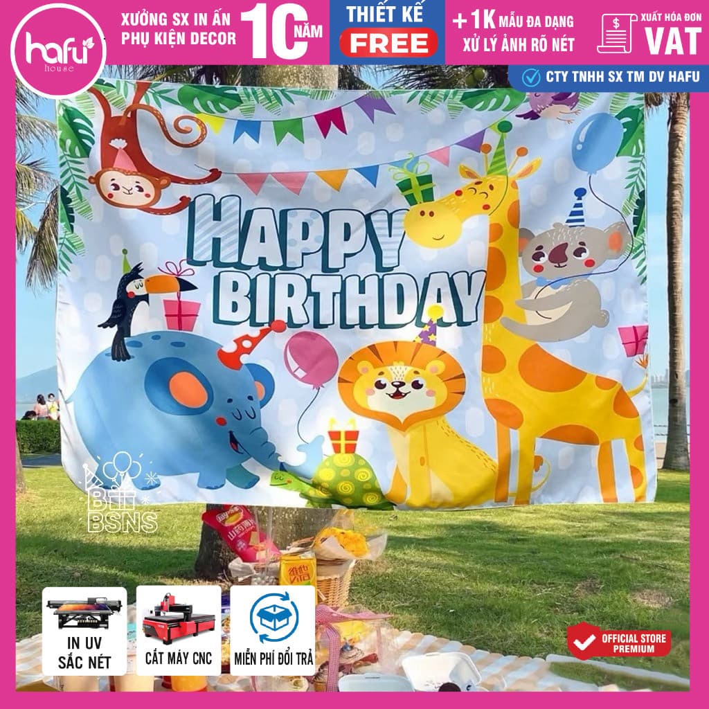 Phông Bạt In Hoạ Tiết Trang Trí Backdrop Sinh Nhật - Banner Treo Chữ Happy Birthday  - Xưởng in HafuHouse - Hafu Decor X
