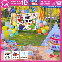 Phông Bạt In Hoạ Tiết Trang Trí Backdrop Sinh Nhật - Banner Treo Chữ Happy Birthday  - Xưởng in HafuHouse - Hafu Decor X 2