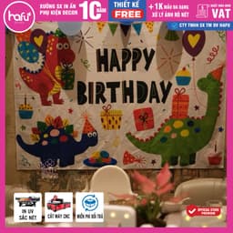 Phông Bạt In Hoạ Tiết Trang Trí Backdrop Sinh Nhật - Banner Treo Chữ Happy Birthday  - Xưởng in HafuHouse - Hafu Decor X 3