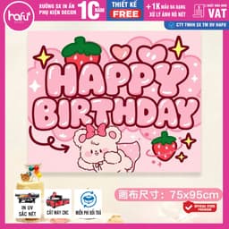 Phông Bạt In Hoạ Tiết Trang Trí Backdrop Sinh Nhật - Banner Treo Chữ Happy Birthday  - Xưởng in HafuHouse - Hafu Decor X 5