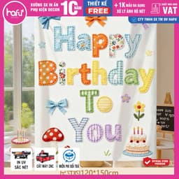 Phông Bạt In Hoạ Tiết Trang Trí Backdrop Sinh Nhật - Banner Treo Chữ Happy Birthday  - Xưởng in HafuHouse - Hafu Decor X 6