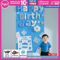 Phông Bạt In Hoạ Tiết Trang Trí Backdrop Sinh Nhật - Banner Treo Chữ Happy Birthday  - Xưởng in HafuHouse - Hafu Decor X 8