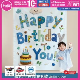 Phông Bạt In Hoạ Tiết Trang Trí Backdrop Sinh Nhật - Banner Treo Chữ Happy Birthday  - Xưởng in HafuHouse - Hafu Decor X 9