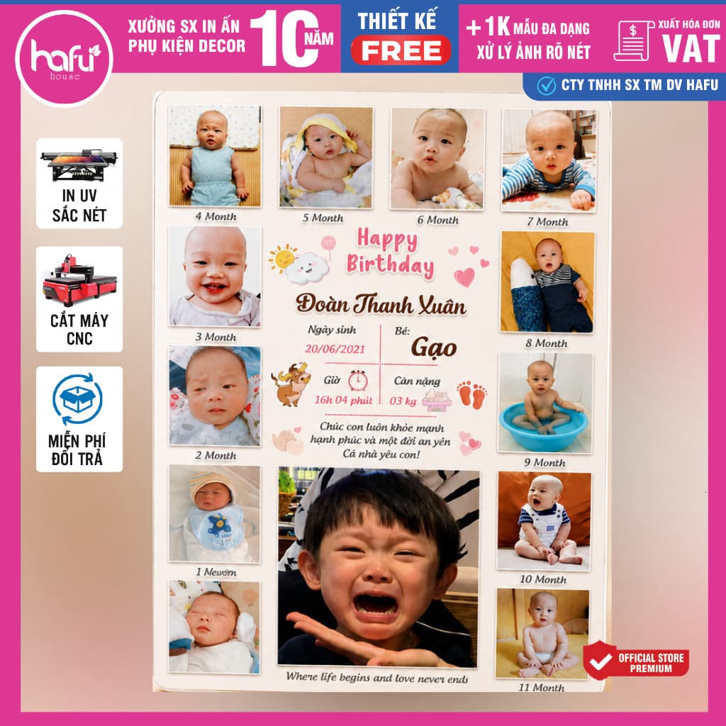 Bảng thành tích kèm ảnh 12 tháng trang trí sinh nhật, nhà cửa, tiệc thôi nôi...Khung ảnh 12 tháng cho bé - Hafu House Xư