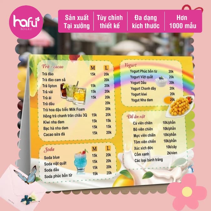 [Nhắn Shop Trước] Menu Cầm Tay cán Formex 5mm In 2 mặt Thiết Kế Theo Yêu Cầu  Khổ A4 A3 - Hafu House - Hafu Decor Xưởng 