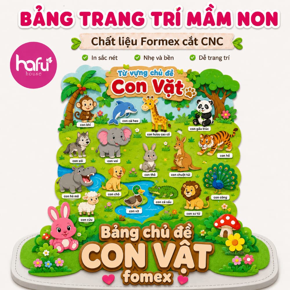 Bảng Trang Trí Mầm Non Formex Cắt CNC – Chủ Đề Nghề Nghiệp, Phương Tiện, Con Vật, Chữ Cái Việt Anh Xưởng SX Hafu House