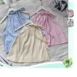 Áo Kiểu Nữ Cổ Yếm Thắt Nơ Hoạ Tiết Chấm Bi Form Rộng Dễ Thương - Fashion 73 1