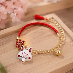 Vòng Tay Cáo Kitsune Hoa Anh Đào Nhật Bản – Lắc Tay Dây Đỏ Kết Hợp Xích Chuông May Mắn Phong Cách Cổ Trang 1