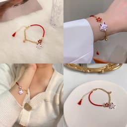 Vòng Tay Cáo Kitsune Hoa Anh Đào Nhật Bản – Lắc Tay Dây Đỏ Kết Hợp Xích Chuông May Mắn Phong Cách Cổ Trang 2