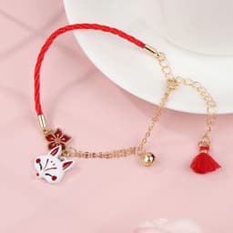 Vòng Tay Cáo Kitsune Hoa Anh Đào Nhật Bản – Lắc Tay Dây Đỏ Kết Hợp Xích Chuông May Mắn Phong Cách Cổ Trang 5