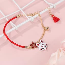 Vòng Tay Cáo Kitsune Hoa Anh Đào Nhật Bản – Lắc Tay Dây Đỏ Kết Hợp Xích Chuông May Mắn Phong Cách Cổ Trang 6