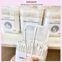 Tăm Bông Vcool Cho Bé Sơ Sinh 2 Đầu Kháng Khuẩn Lõi Giấy Hộp 200 que 1
