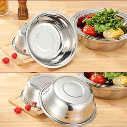 Thau inox đa năng inox 304 - Chậu inox cao cấp dày dặn có viền cầm tay đường kính 18-32cm rửa trái cây làm nồi nấu 8