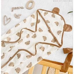 [bong]Ủ Choàng Bé Sơ Sinh Vải Xô Muslin 4 Lớp Có Mũ Trùm Đầu, Làm Khăn Quấn Cho Bé, Vải Mềm Mịn, Thoáng Mát, size 70x70cm 3